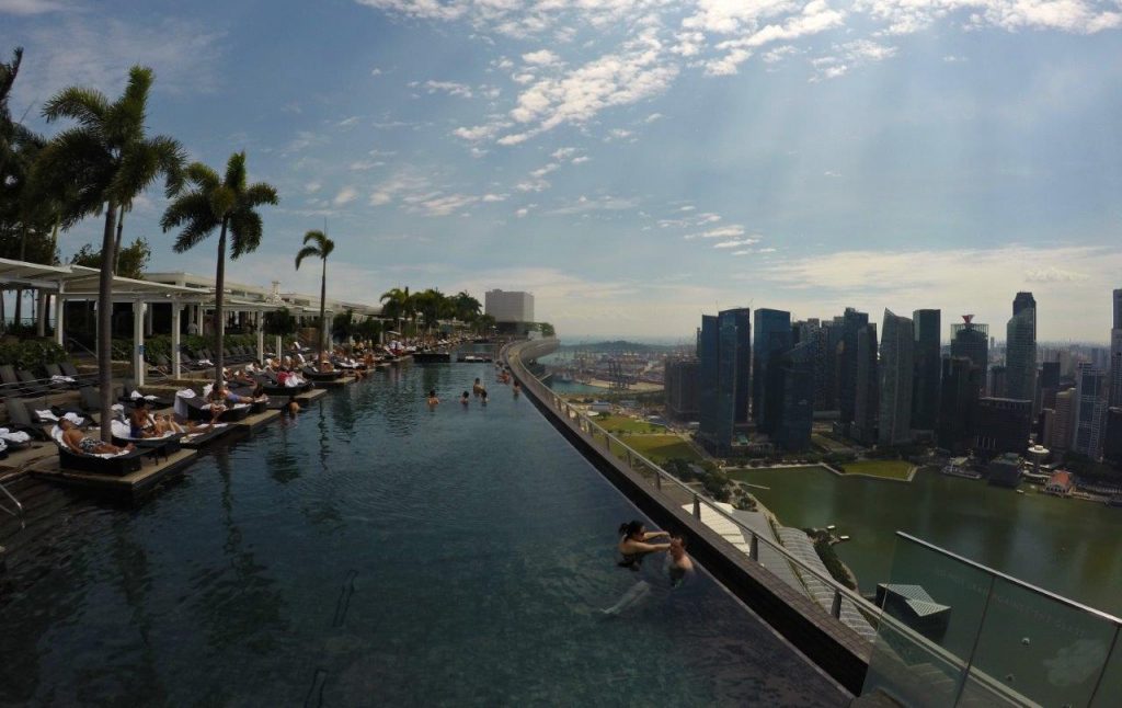 Infinity pool at the rooftop of Singapore's Marina Bay Sands Hotel
