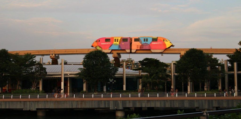 The train taking visitors from HarbourFront Station to Sentosa Island, where is located Universal Studios Singapore