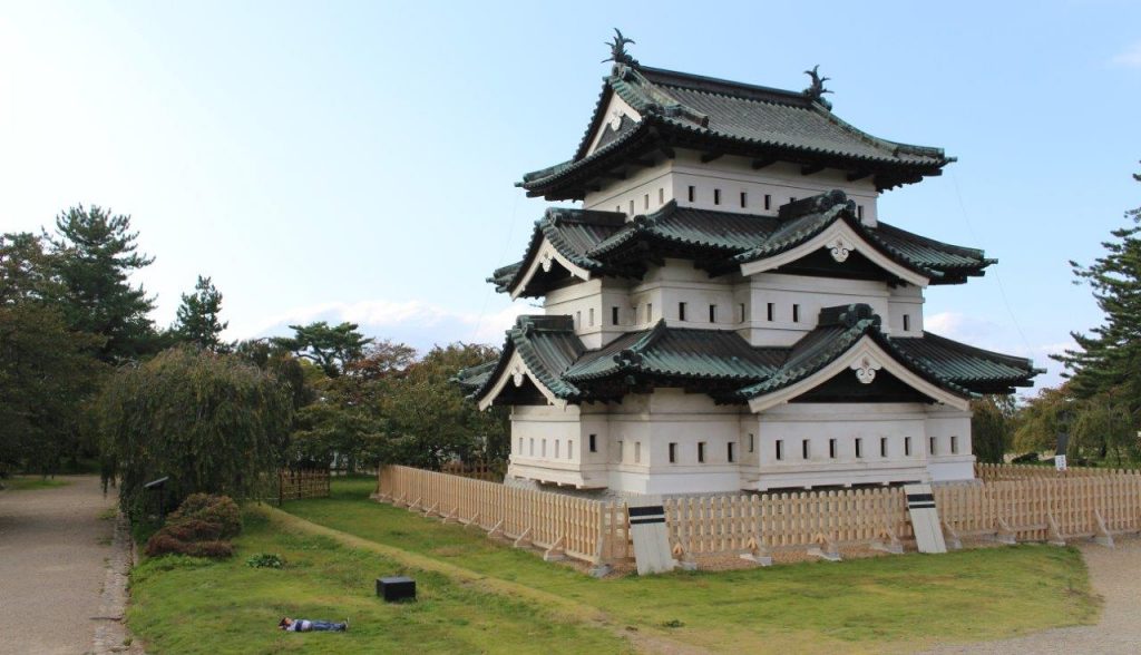 Hirosaki Castle in its current position. It has been moved to this place for renovation