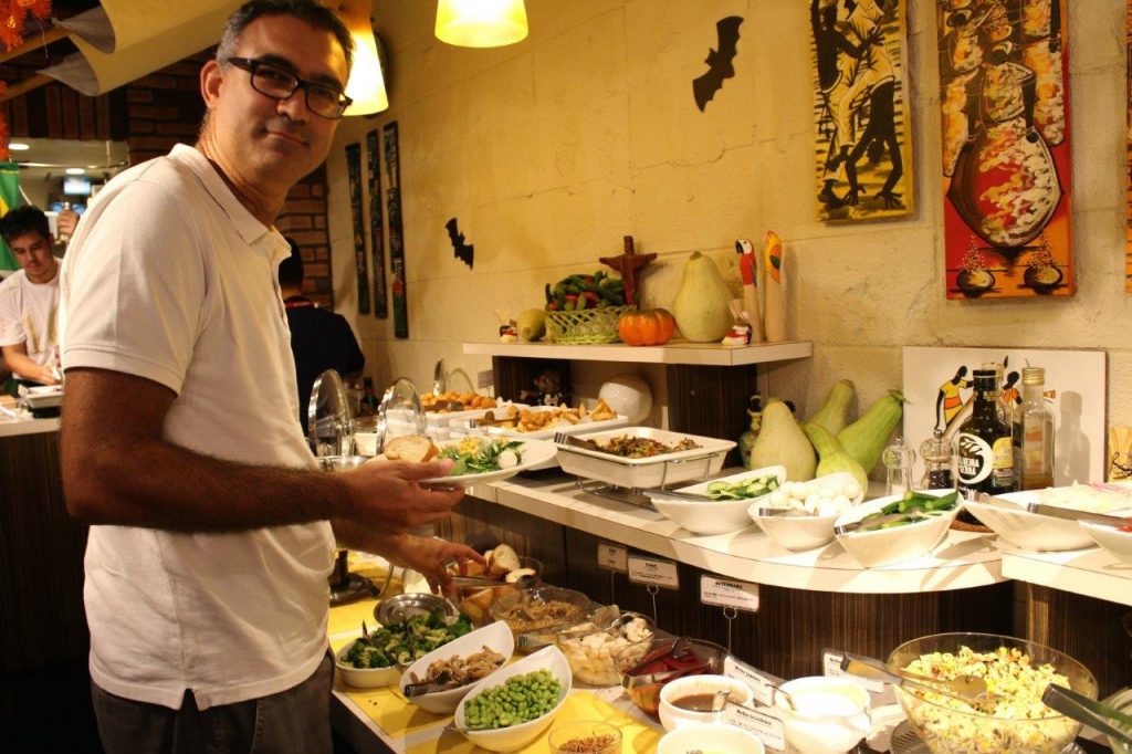 The varied typical Brazilian buffet at Que Bom Churrascaria and Restaurant in Asakusa, Tokyo