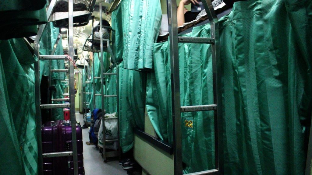 Our train, converted into beds, taking us from Bangkok to the port from where we were departing to Koh Tao
